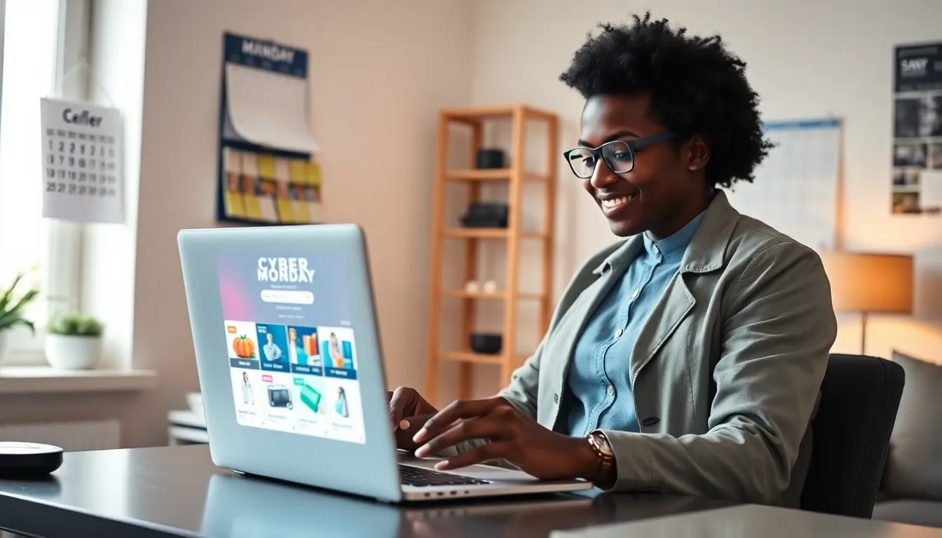 individual shopping online for laptops during Cyber Monday.