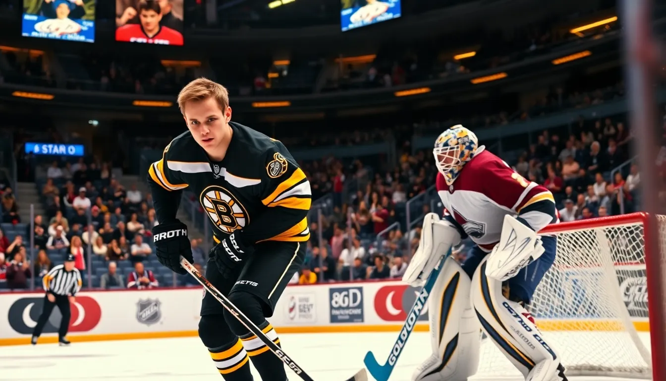 action from an NHL game between the Boston Bruins and Colorado Avalanche.