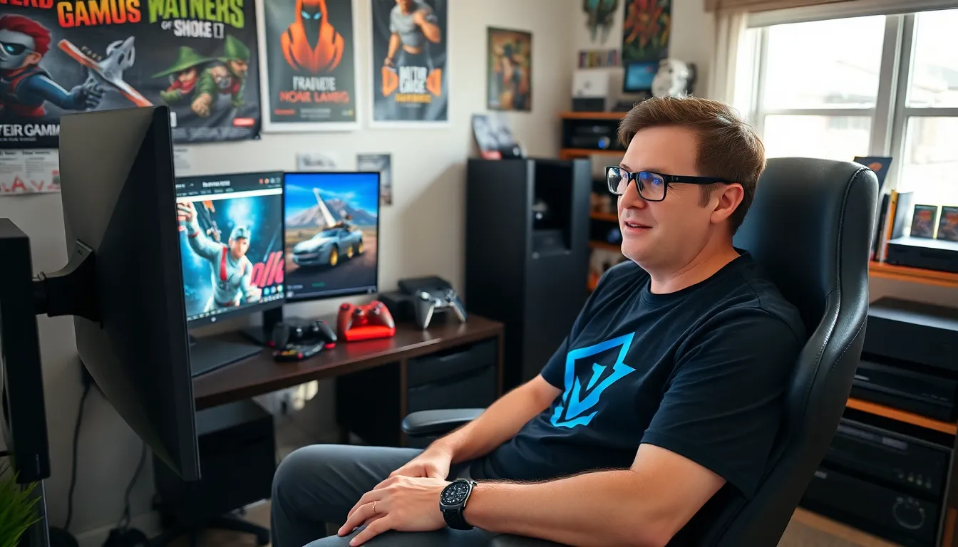 Larry creating gaming content in a modern gaming setup.
