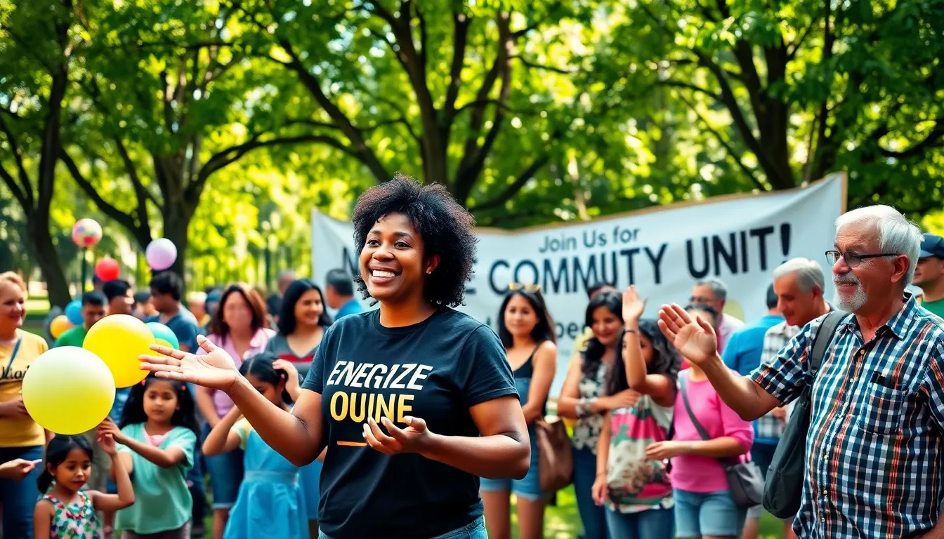 a diverse group participating in a community engagement event in a park.